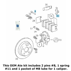 Rear Brake Caliper Pad Slide Pin & Return Spring Kit 1992-02 Mercedes W140 W210