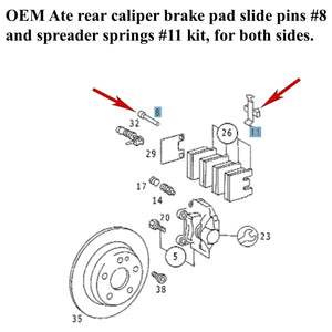 2 X OEM Ate Rear Brake Caliper Slide Pin &  Spring Kit with Lube 86-93 Mercedes