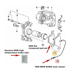 Front Brake Pads with Sensor & Lube OEM Compound Ate 1997-03 BMW 530i 540i E39