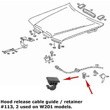 Load image into Gallery viewer, Hood Release Cable Retaining Guide Plastic Clip 1977-03 Mercedes 123 124 201 210
