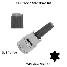 Load image into Gallery viewer, 3/8&quot; Drive Star Bit Socket Torx T45 Special Male Drive Bit Mercedes BMW Porsche
