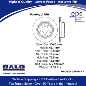 BMW L or R Rear Brake Disc Rotor 88-94 740 750 i iL Balo Vented 34 21 1 162 967