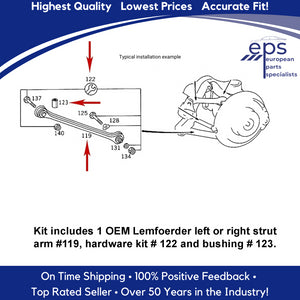 Left or Right Rear Suspension Strut Arm & Bolt Kit 1984-11 Mercedes Lemferder