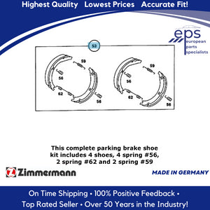 Rear Parking Emergency Brake Shoe Kit with Springs 1965-91 Mercedes Germany