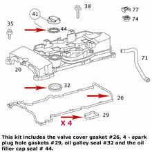Load image into Gallery viewer, Valve Cover Gasket Spark Plug Hole Oil Filler Neck &amp; Cap Seal Kit 2003-05 C 230
