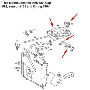 Radiator Overflow Expansion Tank Kit with Cap and Sensor 1986-91 Mercedes W126